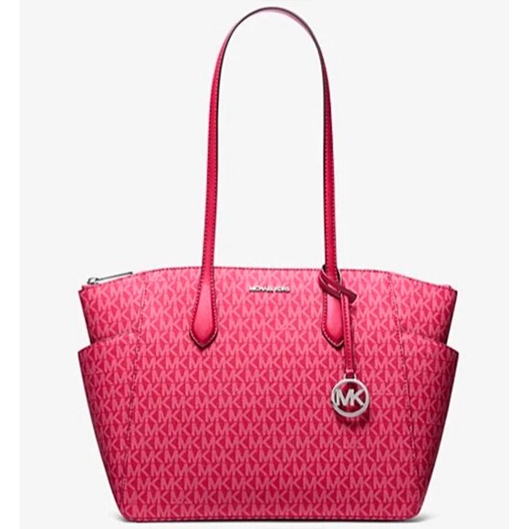 S Michael Kors Marilyn Medium Signature Pink Tote Purse 35F5S6AT2V NWT Bag $358